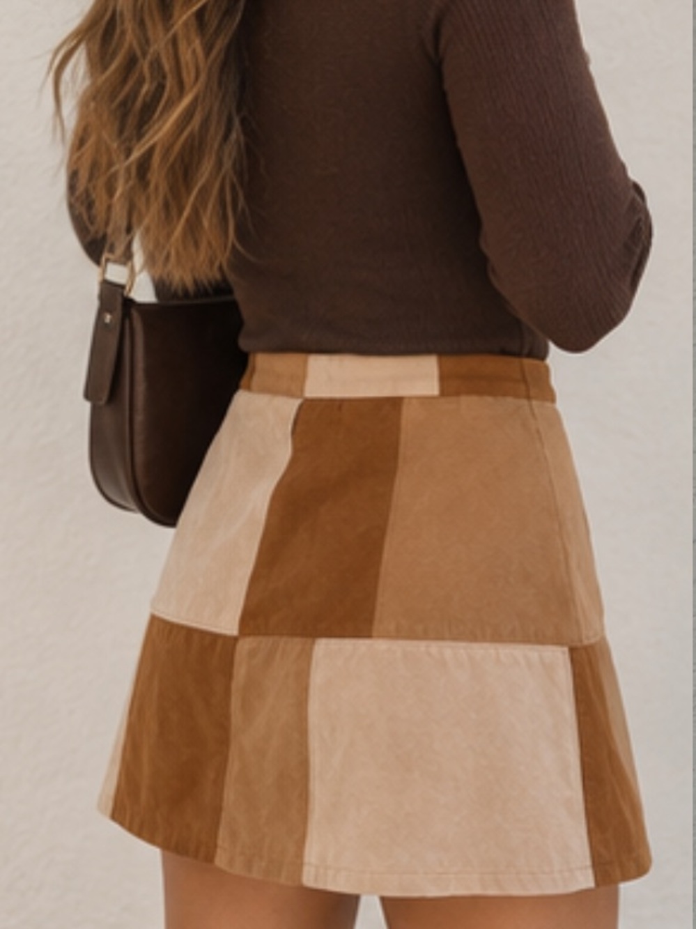 Hollister Patchwork Mini Skirt - Brown & Cream Suede - Picture 2 of 9